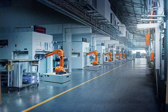 Factory hall with robots.